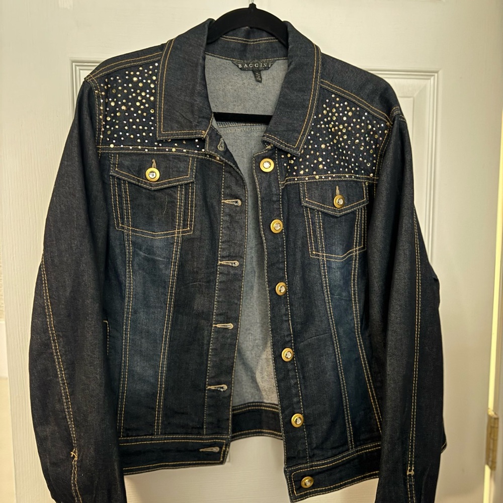 Baccini Dark Blue Jean Jacket with Gold Accents